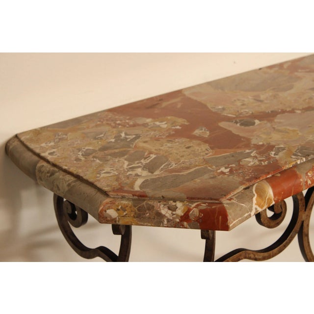 Mid 20th Century Rococo Style Custom Wrought Iron Marble Top Console Table For Sale - Image 10 of 12