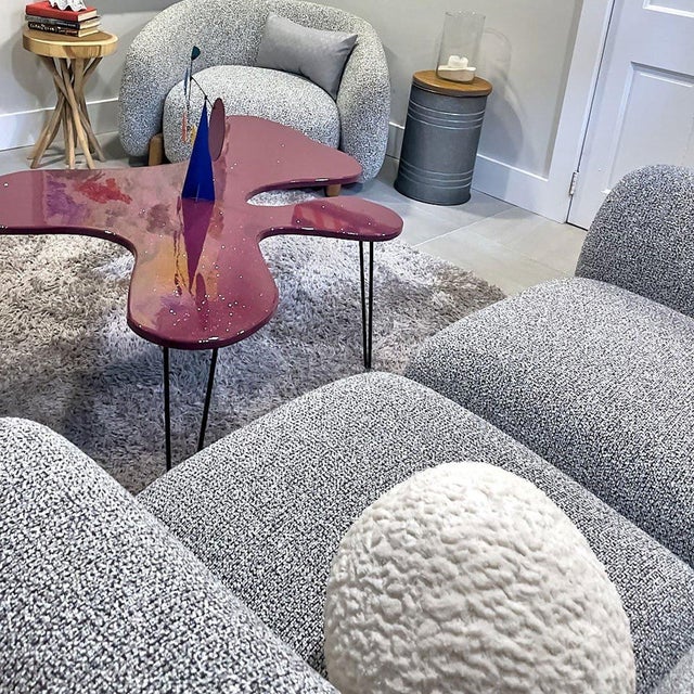 White Boucle Chic Round Pillows by Arlene Angard, Set of 2 For Sale - Image 4 of 5