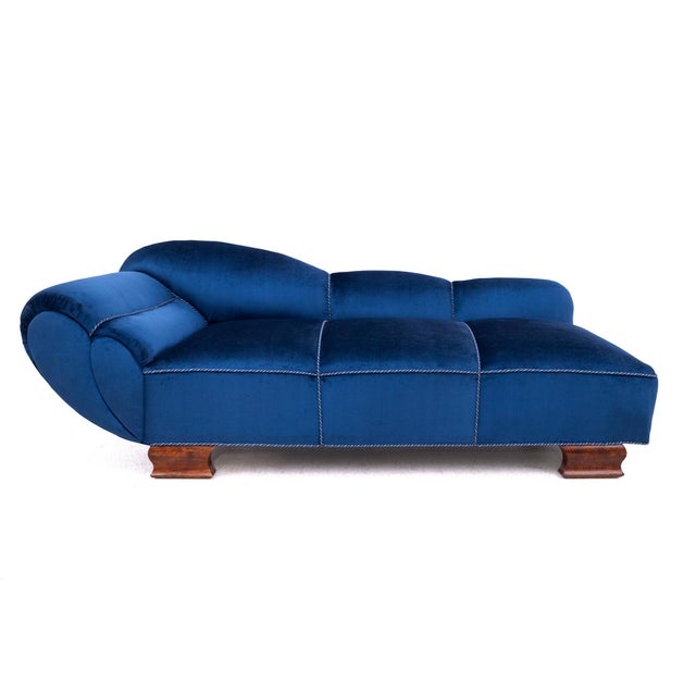 Mid-Century Art Deco Style Blue Chaise Longue, Western Europe, 1950s For Sale - Image 3 of 12
