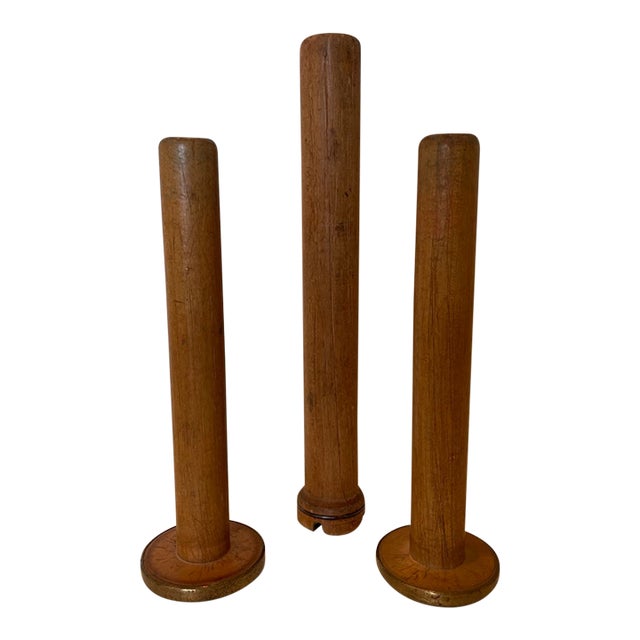1920s Wooden Spool Candlesticks - Set of 3 For Sale