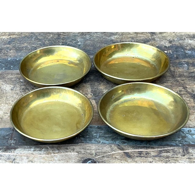 Brass Vintage Polished Brass Coasters - Set of 4 For Sale - Image 8 of 12