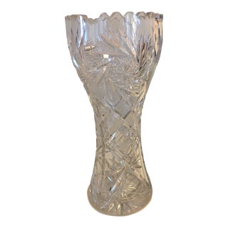 Vintage Mid 20th Century Crystal Cut Glass Vase For Sale