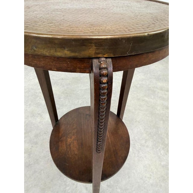 Wood Vienna Secession Oak Side Table with Brass Top and Beaded Details, 1890s For Sale - Image 7 of 10
