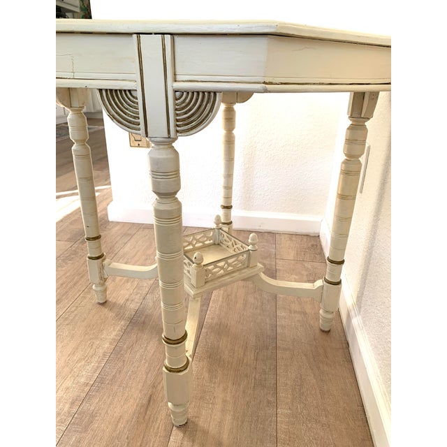Cream Midcentury Asian Chinoiserie Octagonal Accent Table For Sale - Image 8 of 11