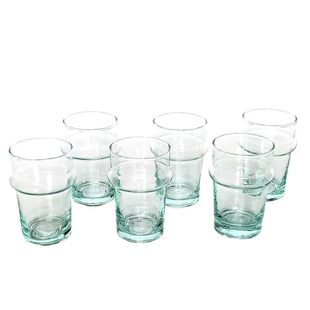 Traditional Moroccan Blown Recycled Glass - Set of 6 For Sale