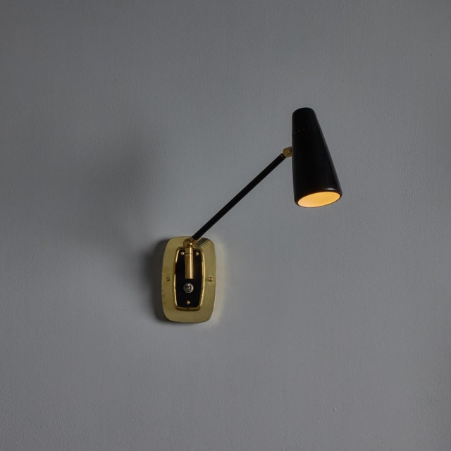 1950s Stilnovo Perforated Black Metal and Brass Sconce With Stamped Label For Sale In Los Angeles - Image 6 of 17