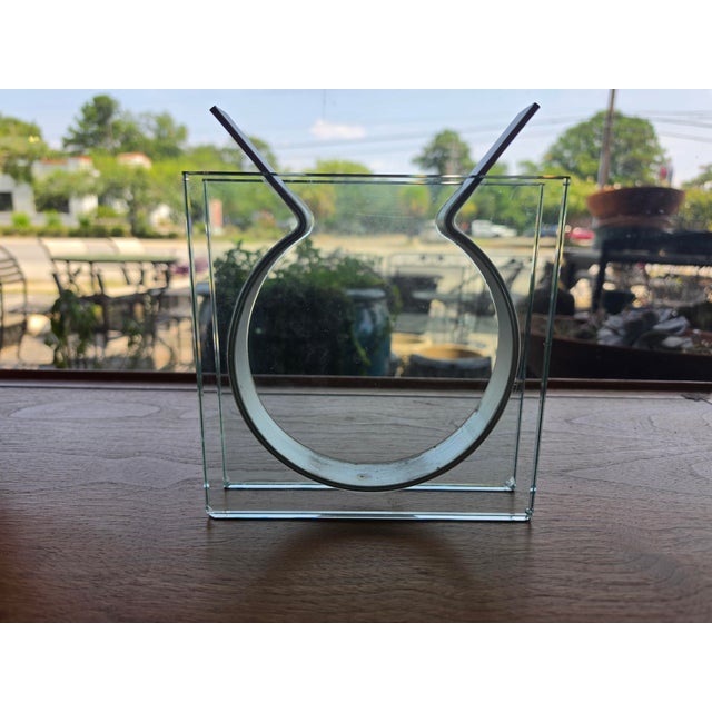 Contemporary Vintage Peter Hewitt MoMA Square Ribbon Vase Glass Anodized Aluminum For Sale - Image 3 of 16