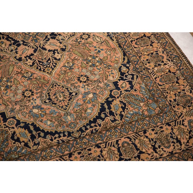 1920s Antique Persian Mohtashem Kashan Floral Medallion Navy Wool Rug For Sale - Image 11 of 14