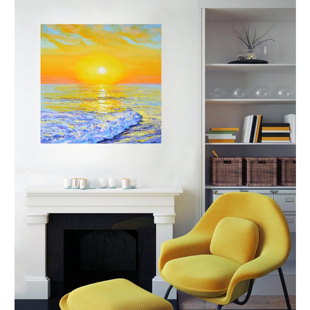Amber Sunset. Ocean 2.Original Modern Hand Painting For Sale - Image 8 of 12
