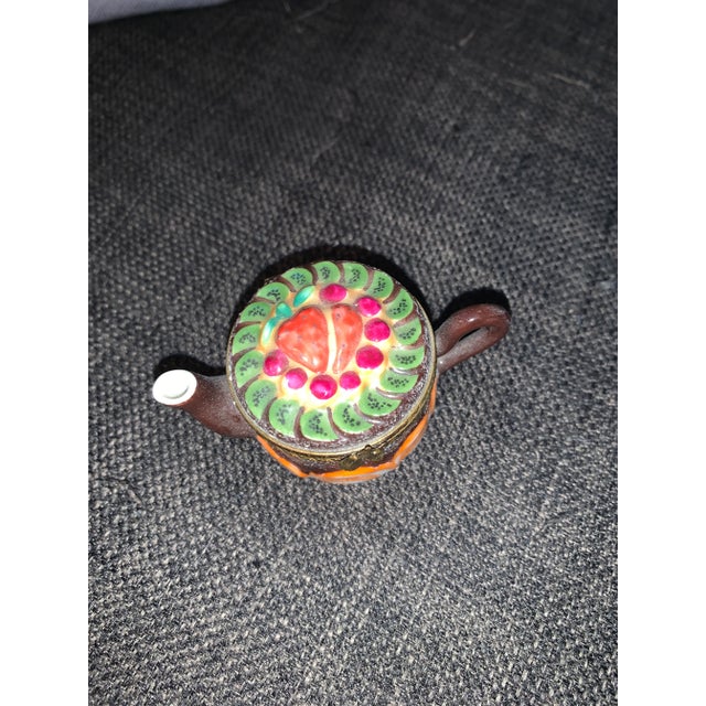 Limoges, France Early 20th Century Limoges Peint Box Shaped Like a Teapot For Sale - Image 4 of 4