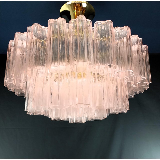 Art Deco Pink Murano Glass Chandelier in the style of Barovier, Venice, Italy, 1982 For Sale - Image 11 of 11