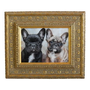 Frenchie French Bulldog Puppys Dogs Portrait Painting Including the Antiqued Museum Quality Gold Frame