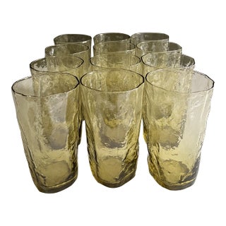 Late 20th Century Tall Yellow Textured Tumbler Glasses - Set of 12 For Sale