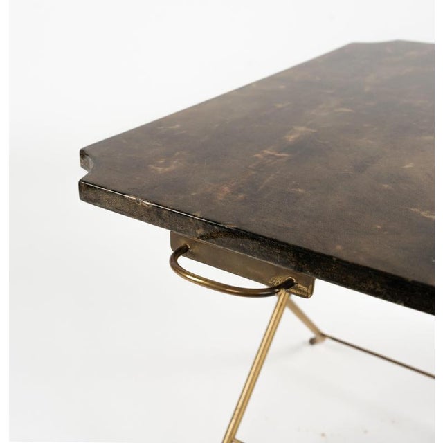Mid-Century Goatskin and Brass Serving Folding Tables by Aldo Tura, Italy, 1960s For Sale - Image 15 of 18