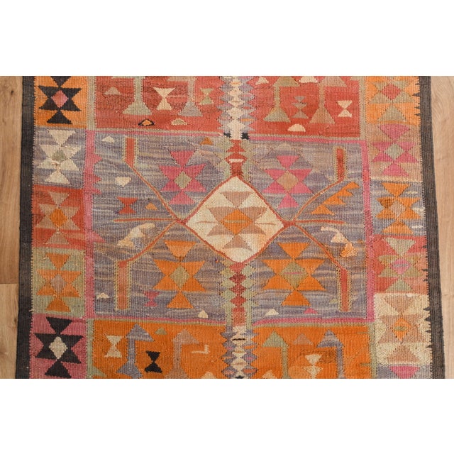 Textile 1970s Vintage Turkish Handmade Wool Cotton Orange Runner Rug For Sale - Image 7 of 11