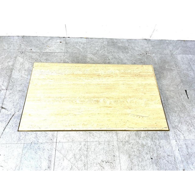 1970s Brass and Travertine Coffee Table attributed to Fedam, 1970s For Sale - Image 5 of 12
