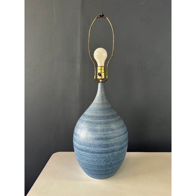 Ceramic 1970s Design Technics Teardrop Shaped Table Lamp With a Glaze of Blues & Gray, Unmarked For Sale - Image 7 of 8