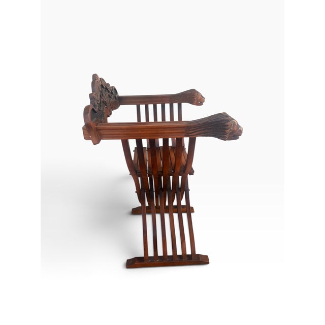 Pair of Vintage Renaissance Revival Savonarola Chairs With Carved Lion Heads For Sale - Image 4 of 14
