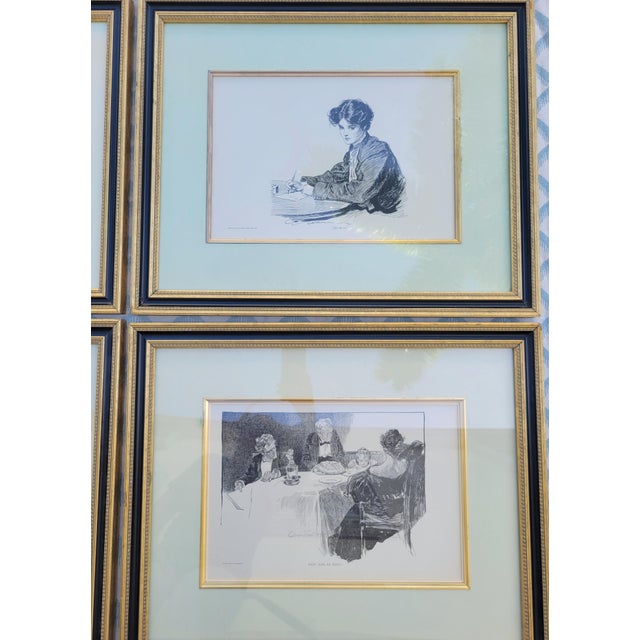 Vintage Dana Gibson "Gibson Girls" Framed Lithograph Wall Art From the Breakers Hotel Palm Beach Set 8 For Sale - Image 12 of 12