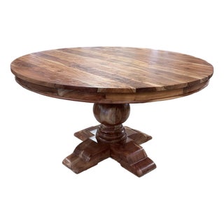 Vintage Solid Wood Round Pedestal Dining Table For Sale
