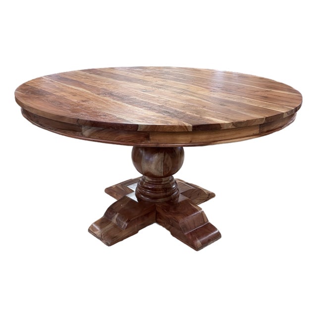 Vintage Solid Wood Round Pedestal Dining Table For Sale