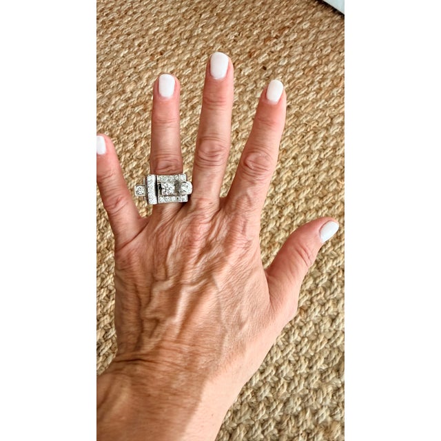 Vintage Platinum Diamond Cocktail Ring, 3 Carats Total, 1940s, Size 6.5 For Sale - Image 17 of 17