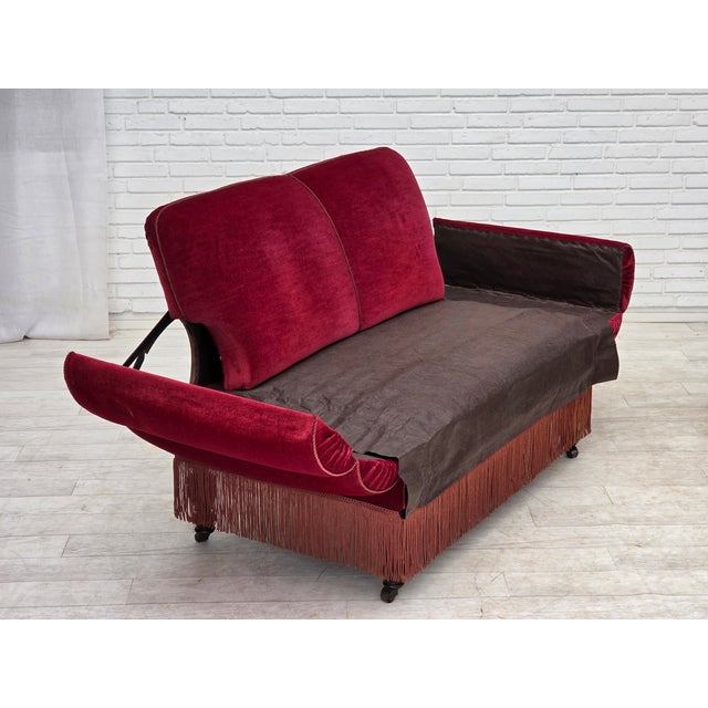Danish 2-Seater Drop Arm and Back Sofa in Cherry-Red Velour, 1950s For Sale - Image 11 of 18