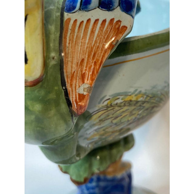 Antique French Quimper Porquier-Beau Footed Compote With Swan Handle For Sale - Image 13 of 16