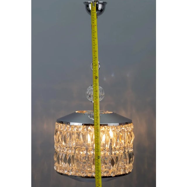 Mid-Century Modern Crystal Glass and Chrome Pendant Lamp For Sale - Image 14 of 18