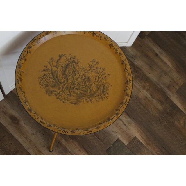 Mid-Century Italian Tole Tray Table in Yellow With Pastoral Figural Scene For Sale - Image 13 of 14