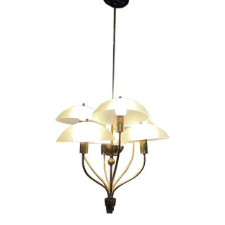 Mid-Century Italian Chandelier Brass Art Glass Florence Italy Luigi Brusotti For Sale