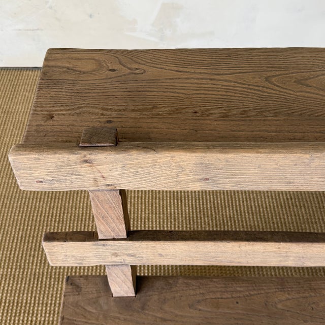 Vintage Elm Wood School House Bench For Sale - Image 10 of 11
