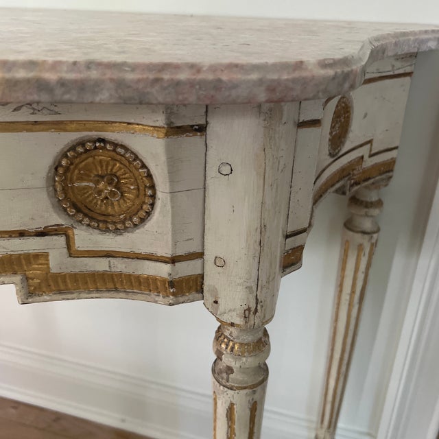 Antique French Painted and Gilt Wood Console Table With Marble Top For Sale In New York - Image 6 of 8