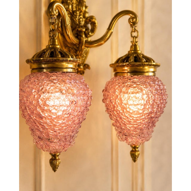 1980s 1980s French Louis XVI Gold Purple Crystal Wall Lamps Sconces-Pair For Sale - Image 5 of 14