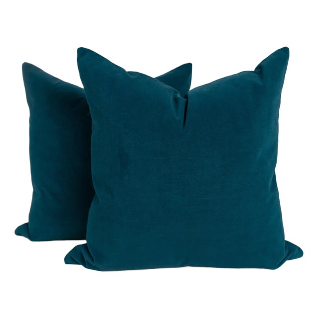 Designer Teal Velvet Pillow Covers 22x22 - a Pair For Sale
