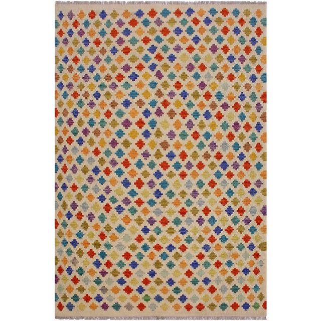 Blue Contemporary Kilim Ivory/Blue Hand-Woven Wool Rug - 5'3 X 7'7 For Sale - Image 8 of 8