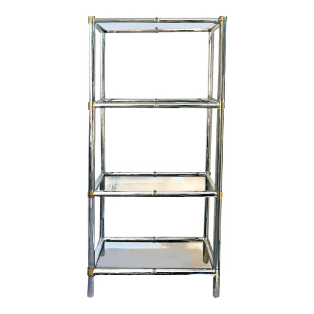 1970s Brass, Glass and Chrome Tubular Modernist 4 Tiered Étagère For Sale
