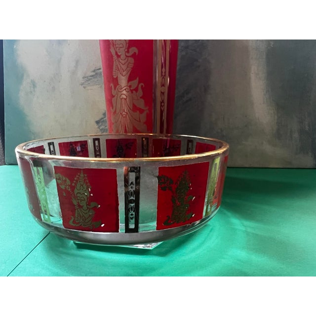 1970s Asian Culver Thai Goddess Glass and Bowl Pair For Sale In Atlanta - Image 6 of 12