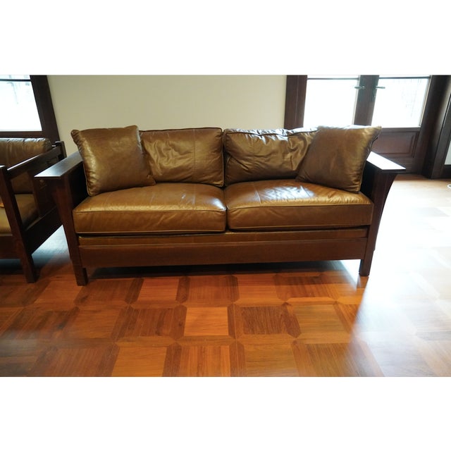 Stickley Mission Style Sofa with Leather Cushions Chairish
