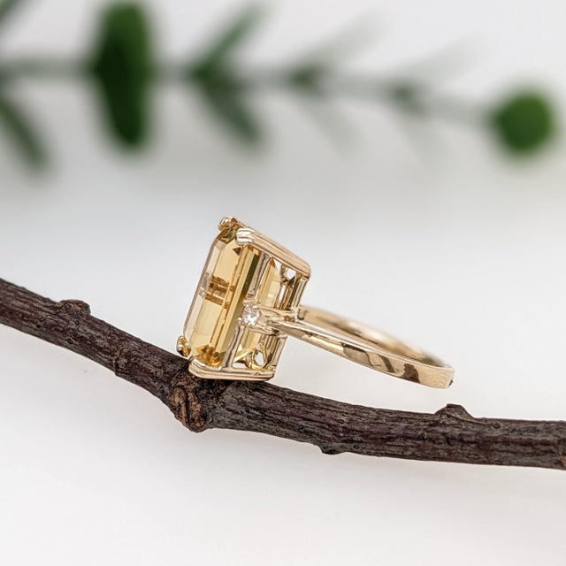 Metal 7ct Citrine Ring w Earth Mined Diamonds in Solid 14K Yellow Gold EM 14x10mm For Sale - Image 7 of 10