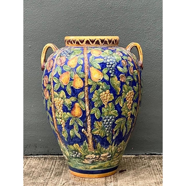 Ceramic Vintage Italian Hand-Painted Ceramic Urn For Sale - Image 7 of 12
