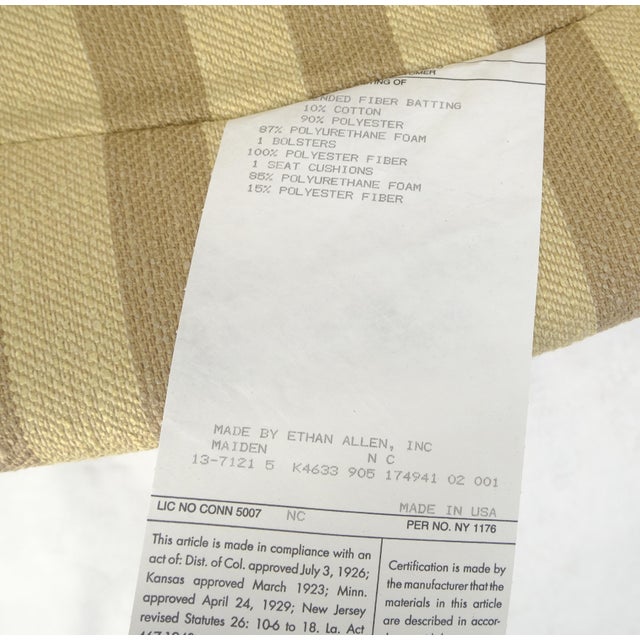 French Provincial Carved Cherry Frame Stripe Upholstery Lounge Chair w/ Matching Ottoman MINT For Sale - Image 3 of 12