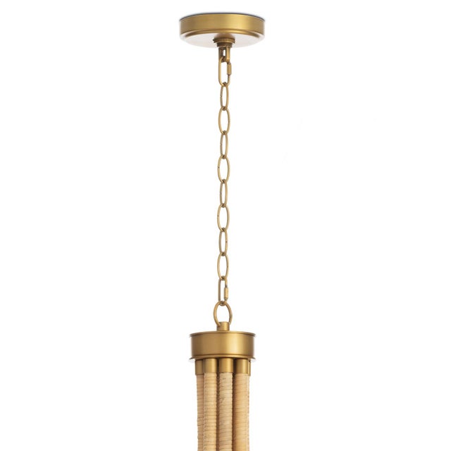 Treble Bamboo Wrapped Chandelier For Sale - Image 4 of 6