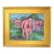 Impressionist Abstract Fun Pink Cows Painting Including the Antiqued Gold Wood Frame For Sale