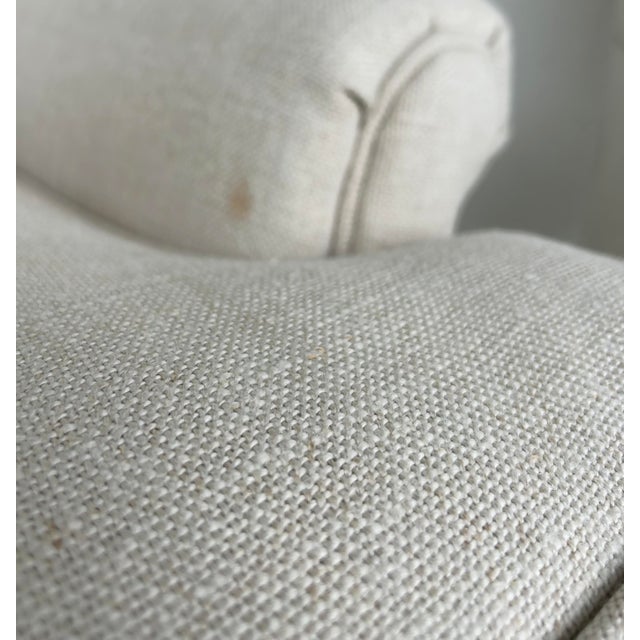 Vintage High-Back Upholstered Wingback Chairs With Walnut Feet, Loose Cushions- a Pair For Sale - Image 9 of 12