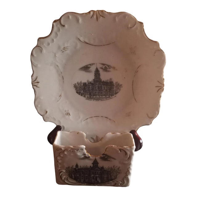 1970s Vintage Tm Grisham Porcelain Made in Germany Holder & Plate Set of 2 For Sale