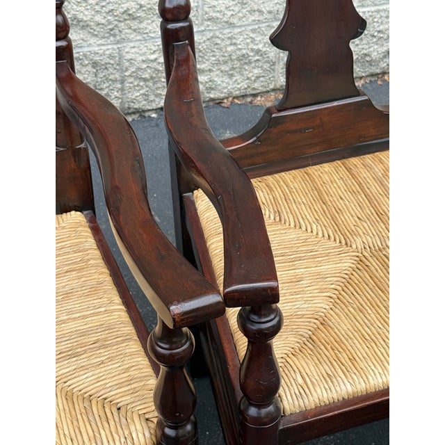 Brown Rustic 18th Century Inspired English Country Armchairs - A Pair For Sale - Image 8 of 12
