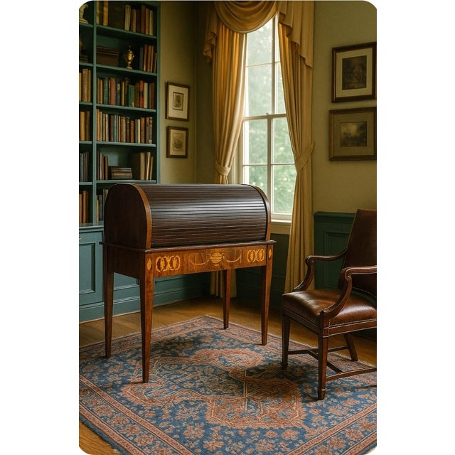 1800’s Antique Cylinder Cylinder Desk Roll Top. Superbly crafted 19th Century Mahogany piece, Intricately Inlaid on all...
