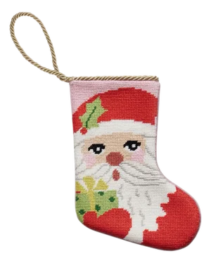 Santa with Present Embroidered Needlepoint Mini Stocking