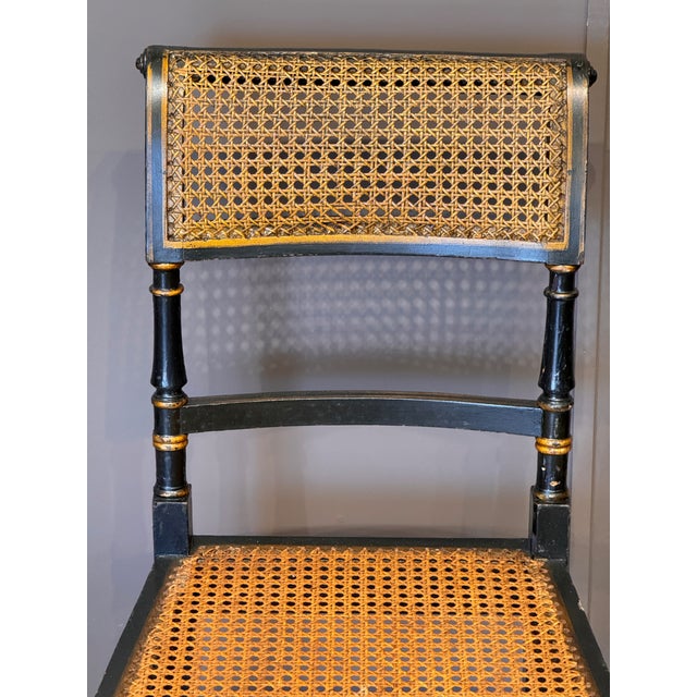Set of Four Diminutive English Regency Ebonized and Caned Side Chairs For Sale - Image 6 of 13